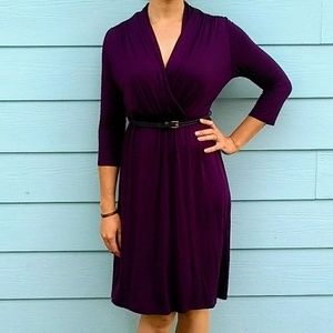 Modcloth Gilli Plum Belted Wrap Top Dress